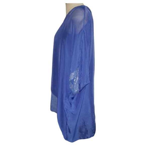CT1570 NY by Amati Indigo Blue Sequined Layered Top L - Picture 3 of 6